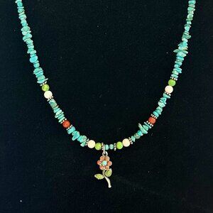 Sterling Silver Turquoise Flower Pendant Necklace SO CUTE
